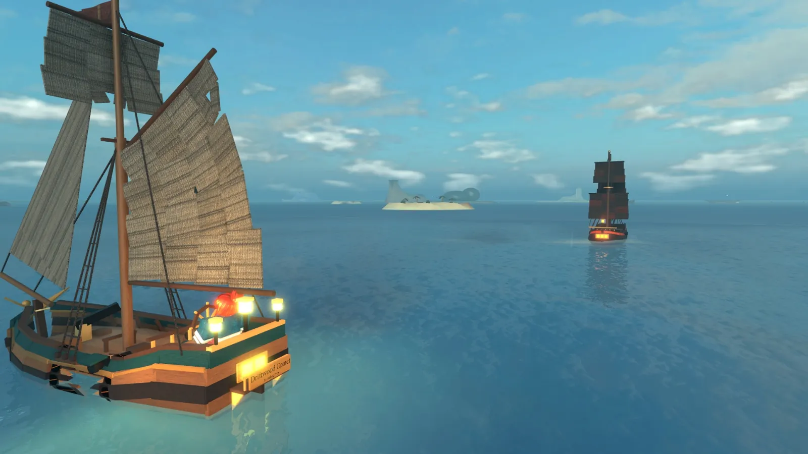 In-game capture: A captain at the helm as a raider brig closes in off Anchorfall